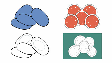 Simple Illustration of Sliced Fruits and Vegetables