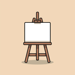 Illustration of a wooden easel with a blank white canvas against a neutral beige background ideal for art and design