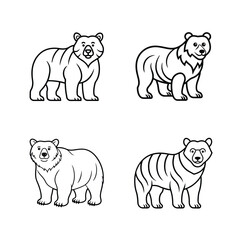Collection of four black and white outline bear illustrations in different poses and styles