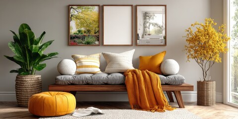 Three frames on wall mockup