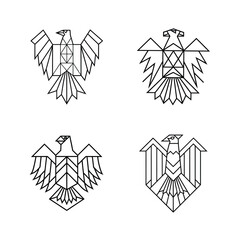 Set of geometric eagle logos in various styles for branding and design purposes