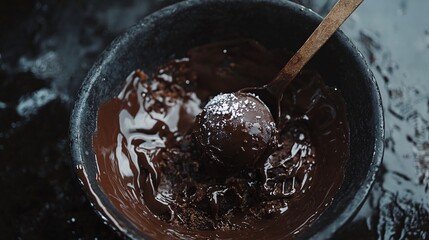 Fototapeta premium Indulgent Chocolate Lava Cake with a Generous Ice Cream Scoop for Dessert Delight