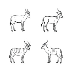 Vector illustration of four different stylized antelope poses in black and white designs