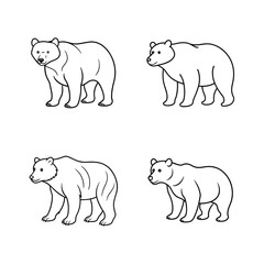Vector illustration featuring four stylized black and white outline drawings of bears