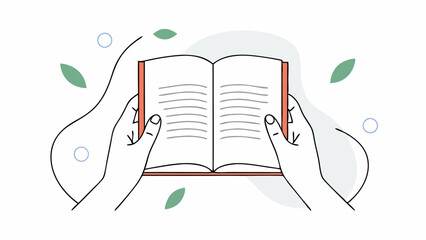 Hands Holding Open Book with Green Leaves