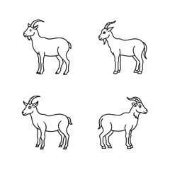 Set of four minimalist black and white goat outlines for design and decoration