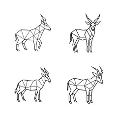 Geometric style antelope illustrations depicting abstract wildlife line art for design projects