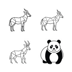Geometric antelope and panda illustrations black and white animal line art design elements