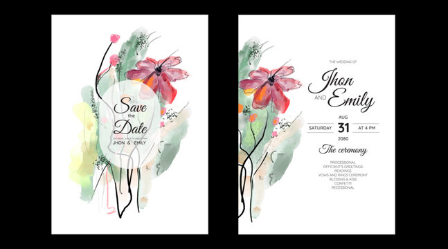 Set of Wedding Invitation, floral invite, thank you, rsvp rustic card design with gold foil decoration. Vector elegant modern template, trendy cover, graphic poster, retro brochure, design template
