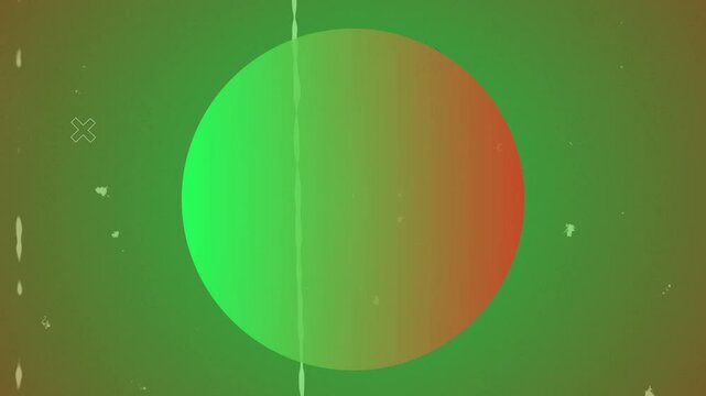 Emerging gradient disc transforming into circle then dissolving into streak on canvas, with accents