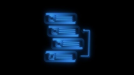 Animated neon server diagram illustrating data storage and network connections. - Powered by Adobe