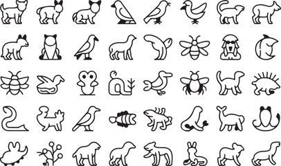 Minimal Outline Animal and Insect Icons Set