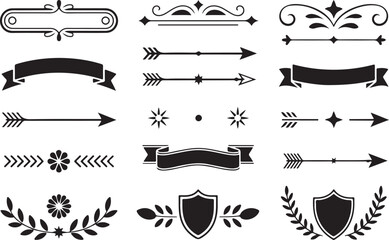 Vintage Decorative Text Dividers, Banners, and Arrow Elements Set