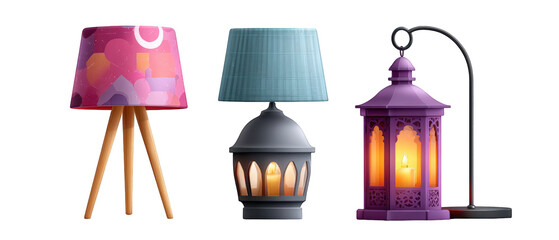 Three distinct lamp designs showcasing unique styles and colors, set against a neutral backdrop
