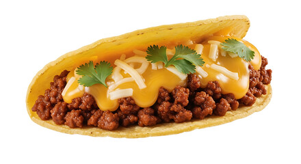 Serving Taco with Ground Meat, Cheese, and Cilantro