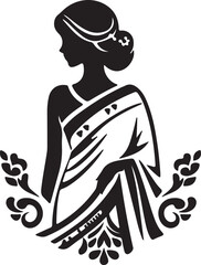 Elegant silhouette of a woman wearing a traditional indian saree with floral embellishments