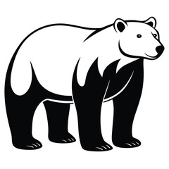 Standing bear displays solid black and white contrasting coloring in simple animal art
