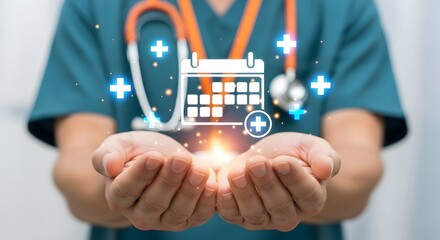 Doctor's Hands Hold Digital Calendar Appointment Healthcare Medical Scheduling Wellness