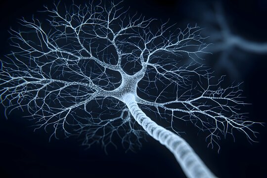 A neural galaxy gleaming with branching dendrites on a dark tapestry.
