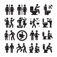 set toilet sign symbol icon  bathroom outline sig Restrooms for men and women, vecto