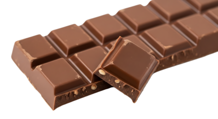 Chocolate Bar with Piece Broken Off on White Background