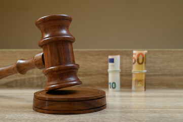 Financial penalty. Fine, bail concept, judge's gavel and EU money