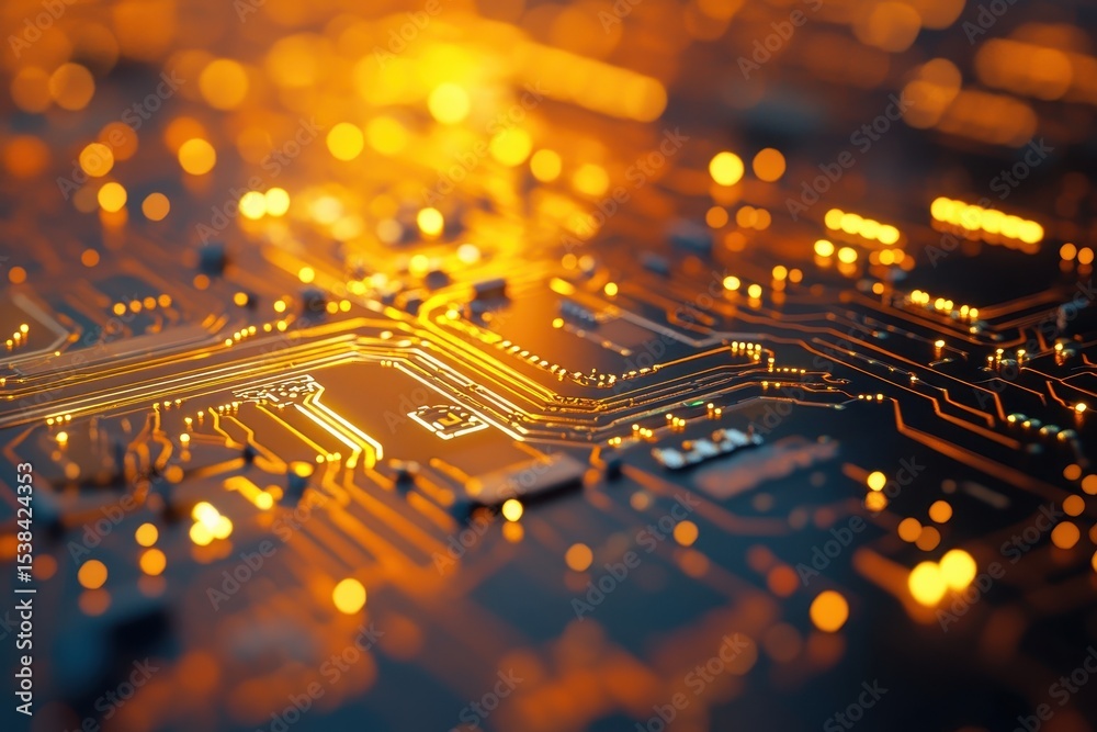 Poster futuristic circuit board rendering with intricate details and glowing elements showcasing advanced t