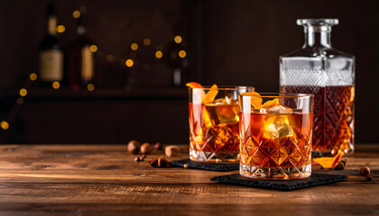 Refreshing Cocktails with Ice and Garnish on Bar - Advertisement