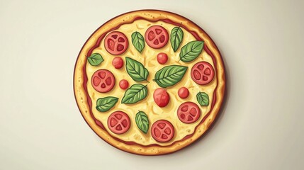 Delicious pizza, top view, appetizing food, graphic illustration, digital art, food photography