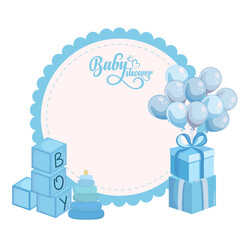 Baby shower blue circular frame for invitation or greeting card Its a boy