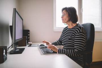 Senior woman working from home on the computer	