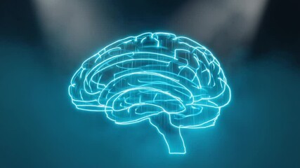 Animated digital brain recursive glowing blue fractal patterns, neural networks endlessly, synapses geometric harmony, holographic ambient particles techy glitch effects, high detail macro view - Powered by Adobe