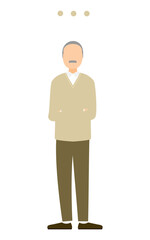 Senior man thinking deeply with arms crossed, vector illustration of worried elderly male