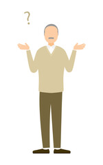 Senior man with confused pose, spreading hands to express doubt