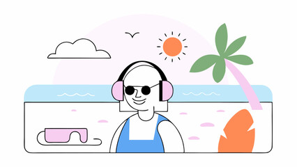 Relaxing at the Beach with Headphones