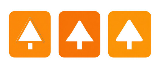 Three distinct warning signs featuring triangle shapes on orange backgrounds, symbolizing caution