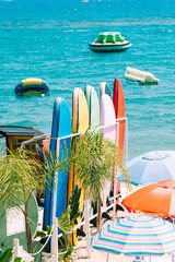 Colorful Surfboards and Summer Beach Resort