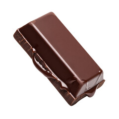 One piece of slightly melted chocolate bar isolated on transparent background