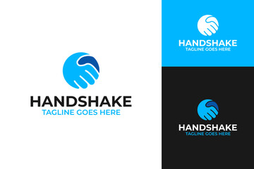Circle blue handshake logo design template vector illustration