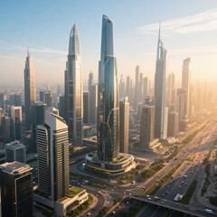 Beautiful aerial view of the city in the morning