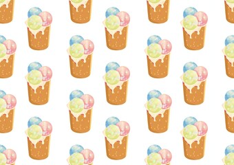 Delicious rainbow cream ice cream cup vector pattern illustration. Perfect for wallpapers, assets, etc.
