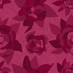 Red peonies. Seamless background for fabrics, textiles, packaging and wallpaper. Vector illustration