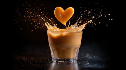 Splashing Coffee Drink with a Heart Shaped Garnish
