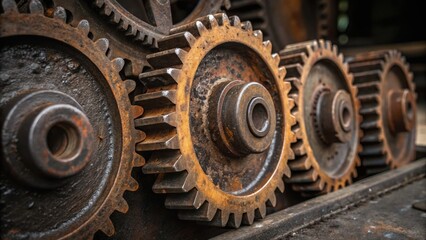 Oil price impact concept. Rusty gears showcasing industrial mechanics and engineering intricacies.