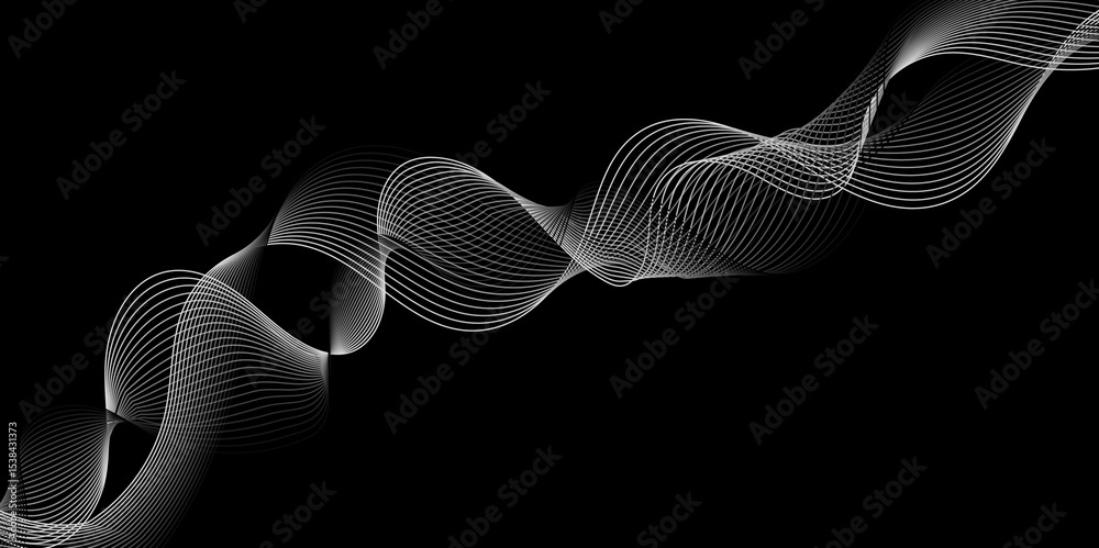 Poster abstract black background with whit line. modern template abstract design flowing particles digital 