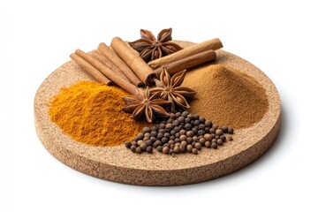 A top-down composition of aromatic whole and ground spices including turmeric, paprika, cumin