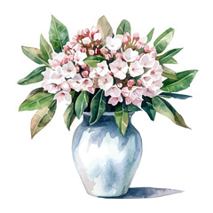 watercolor vector of A Mountain Laurel In A Vase, isolated on a white background.