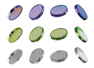 Cylinder crystal shape set isolated on white background 3d rendering