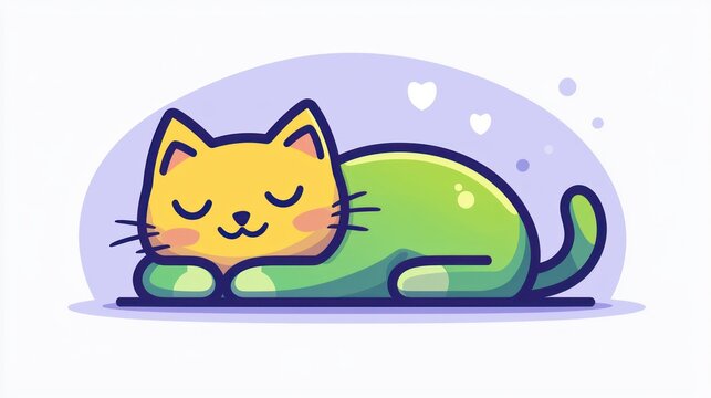 Cartoon cat sleeping, cute, relaxed, home interior, for children's book, or social media, use