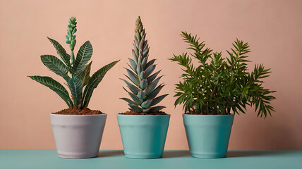 Obraz premium Potted Plants Flat Lay with Natural Light and Clean Minimal Style